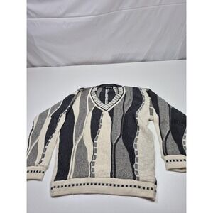 Vintage Alan Stuart Sweater Mens 2XL Gray V Neck Chunky Geometric Knit USA Cosby